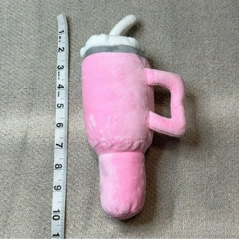 NEW Water Drink Tumbler Cup Plush Dog Toy Pink Cute Gift Puppy Squeaky Stanley